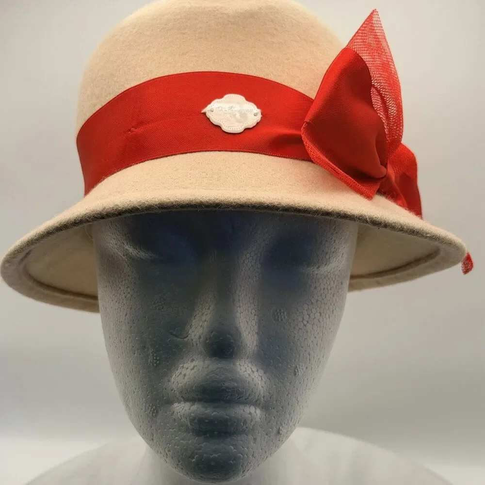 American Girl Kit BeForever Red Ribbon Hat Girls S/M 100% Wool Retired 2014